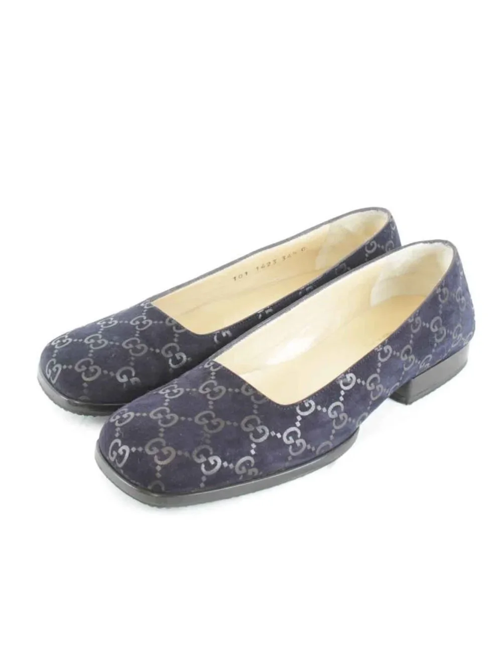 Gucci GG Suede Pumps 34.5 Navy Heel